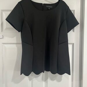 ELOQUII Black Scalloped Hem Top